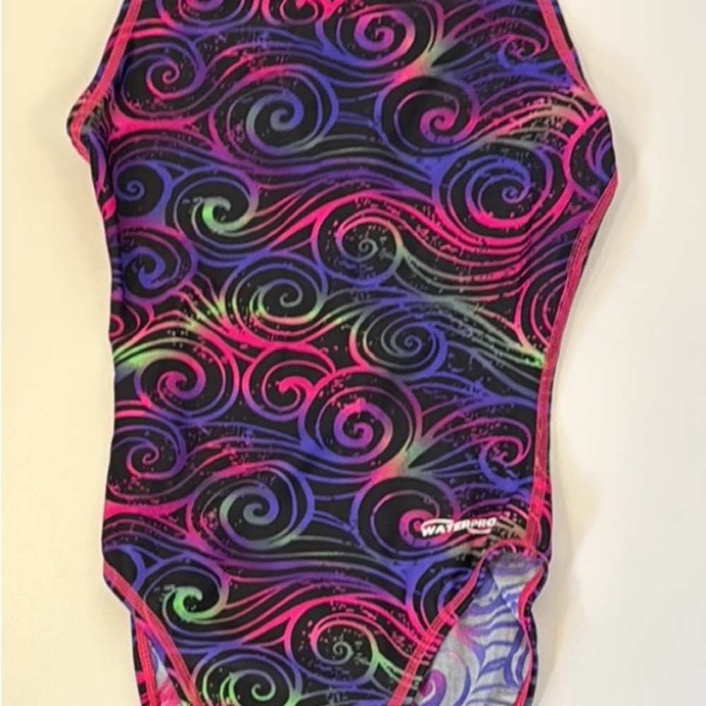 Colorful Waterproof Swirl Patterned Girls Swimsuit - Size 28